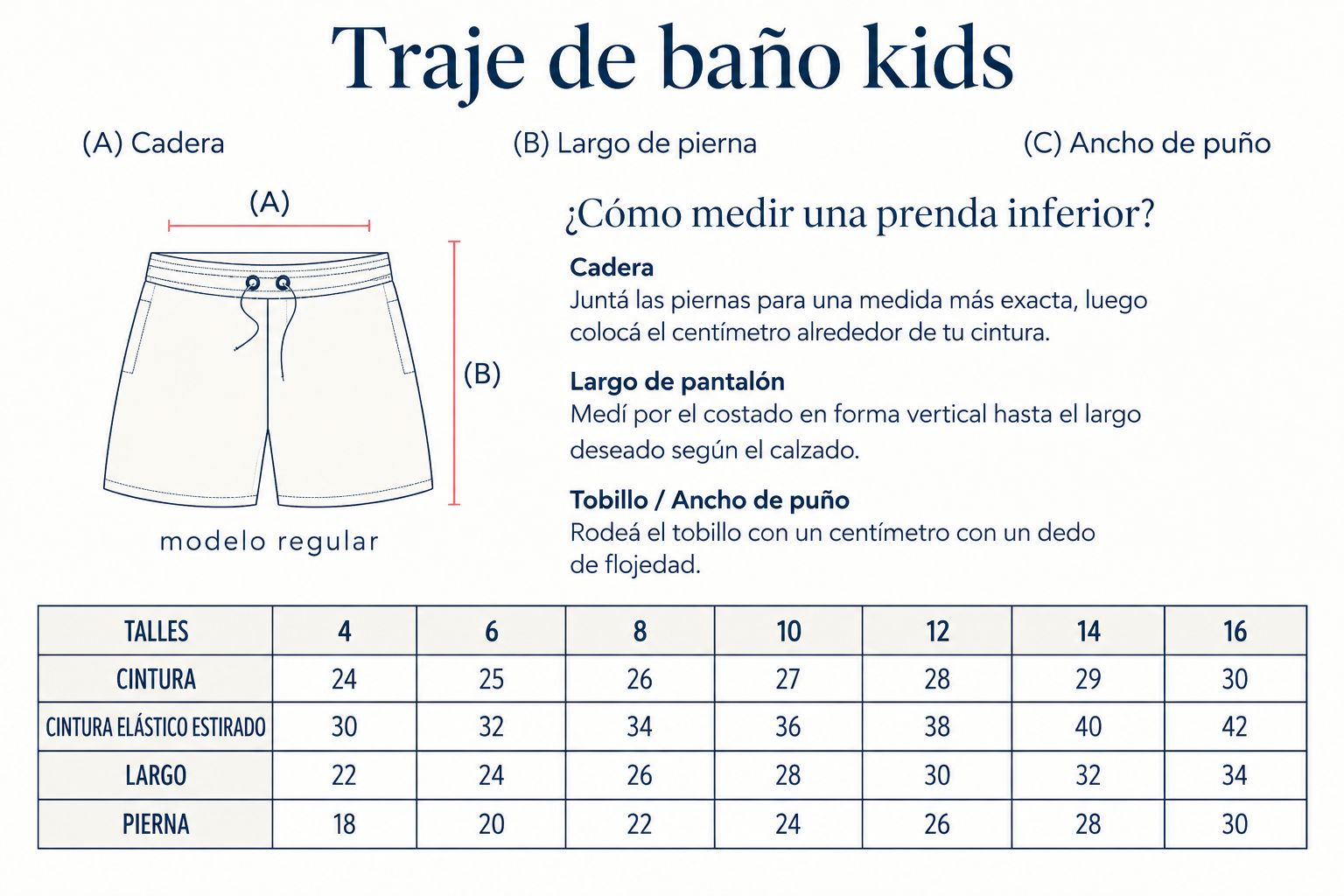 Guia de talles trajes de ba&ntilde;o kids